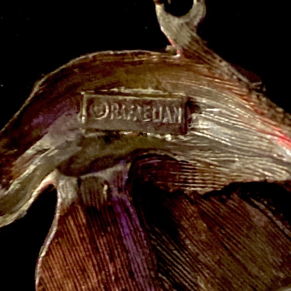 VINTAGE RAFAELIAN SILVER TONE DOVE W/ RUBY FIG LEAF - Picture 3 of 8